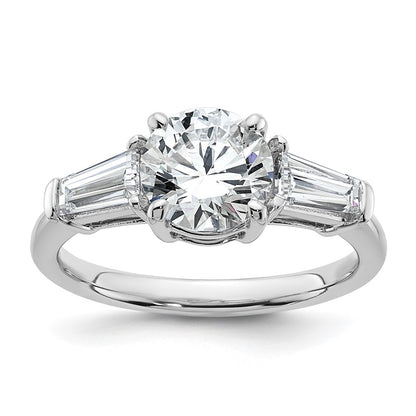 14K White Gold 2 1/5 carat Lab Grown Diamond VS+ F+ Round and Tapered Baguette Complete Three Stone Engagement Ring