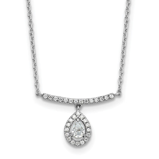 14K White Gold 1/4 carat Diamond Bar with Dangle Pear Halo 18 Inch Necklace