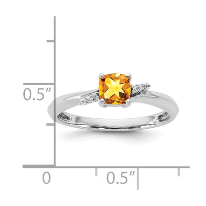 14K White Gold Polished Diamond and Citrine Fashion Ring