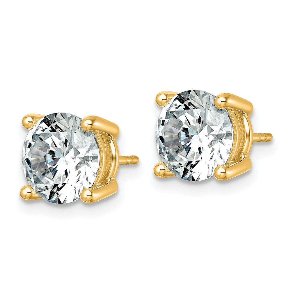 14K Yellow Gold 6 carat Lab Grown Diamond VS+ F+ Round Complete Four Prong Lightweight Stud Earrings