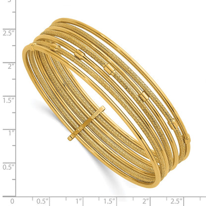 14K Yellow Gold Polished and Textured Beaded 7-Strand Slip-On Round Bangle Bracelet