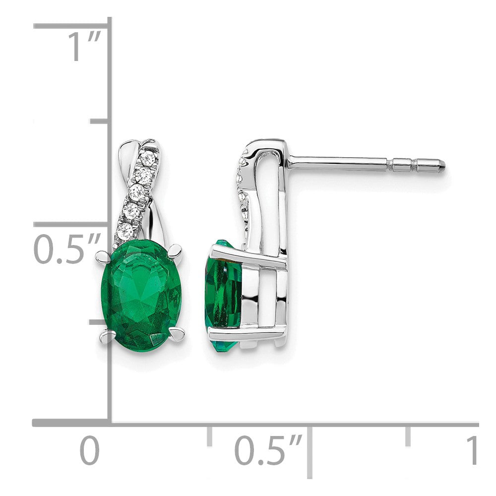 14K White Gold 7x5 Oval May/Lab Created Emerald and Diamond Earrings