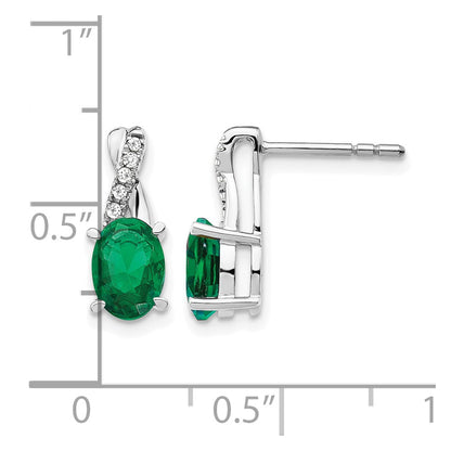 14K White Gold 7x5 Oval May/Lab Created Emerald and Diamond Earrings