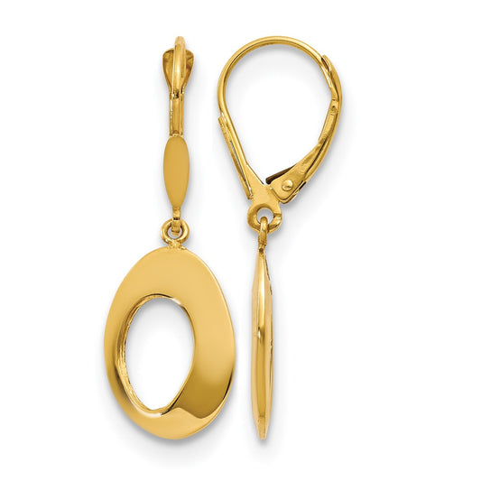 14K Yellow Gold Polished Hollow Circles Leverback Earrings