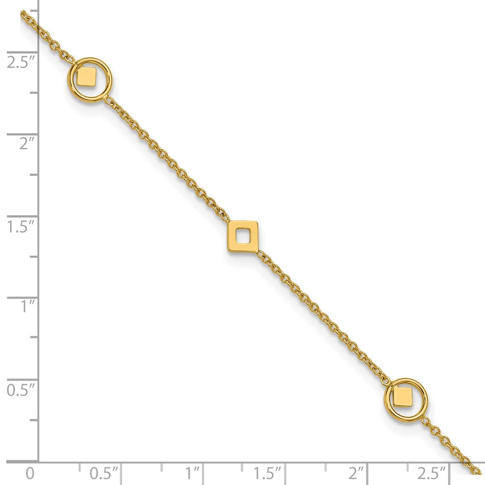 14K Yellow Gold Polished Geometric 5-Station 9 Inch Plus 1 Inch Extender - Total 10 Inch Anklet