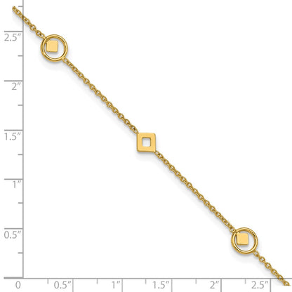 14K Yellow Gold Polished Geometric 5-Station 9 Inch Plus 1 Inch Extender - Total 10 Inch Anklet