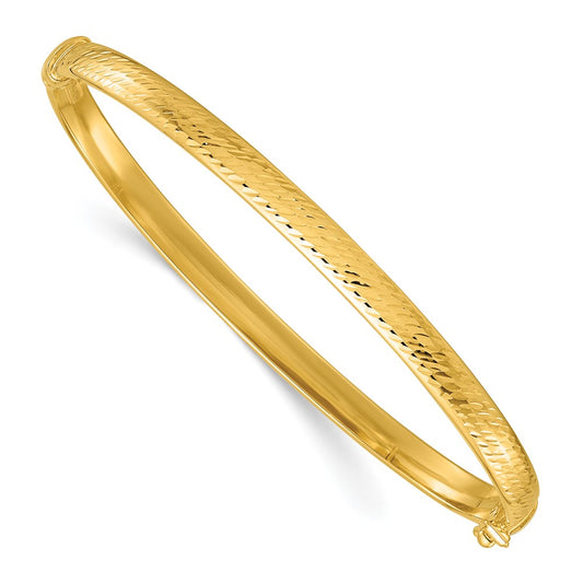 14K Yellow Gold Polished and Diamond-cut 4.75mm Hinged Oval Bangle Bracelet