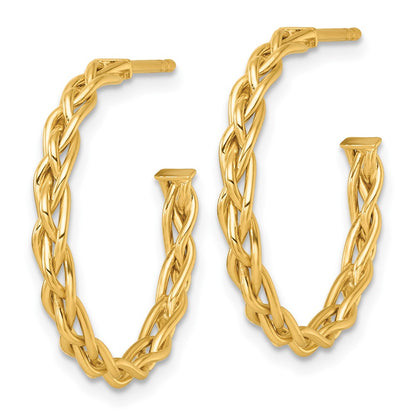 14K Yellow Gold Polished Woven Braid 3 x 24mm C-Hoop Post Earrings