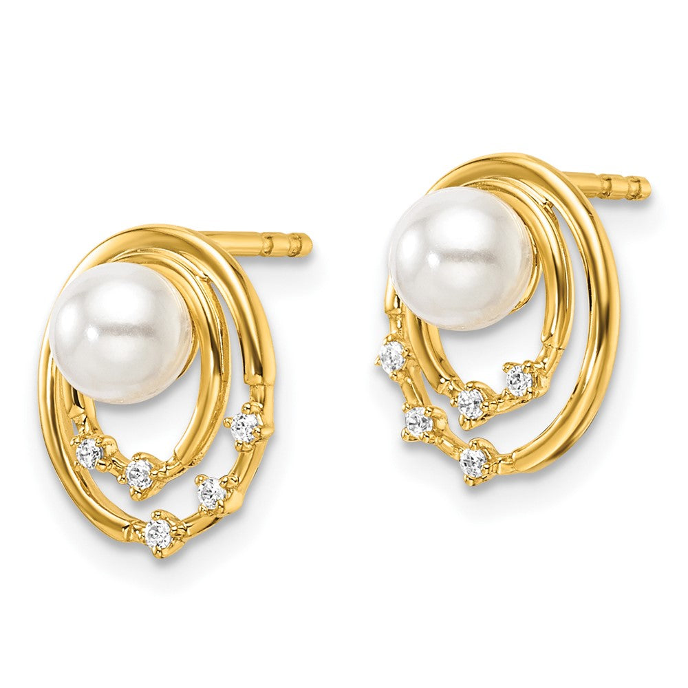 14K Yellow Gold Polished 1/20 carat Diamond and Freshwater Cultured Pearl Ovals Drop Post Earrings