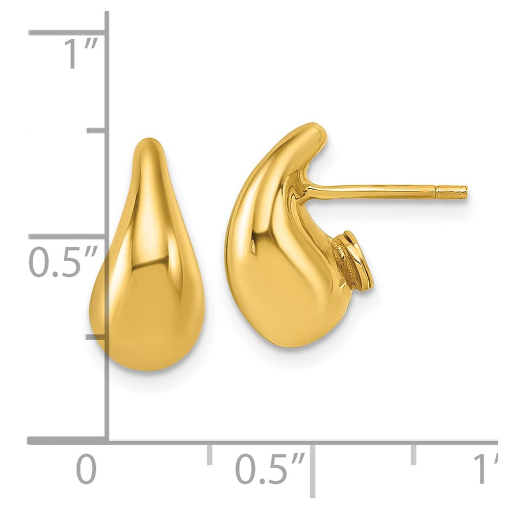 14K Yellow Gold Polished 3D Curved Puffed Teardrop Post Earrings