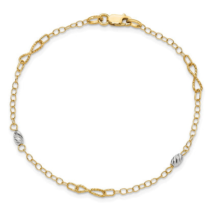 14K Two-Tone Gold Two-tone Twist and Diamond-cut Oval 10 Inch Plus 1 Inch Extender - Total 11 Inch Anklet