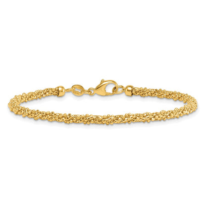 14K Yellow Gold Polished and Textured 3mm Twisted Mesh Fancy Beaded 7.75 Inch Bracelet