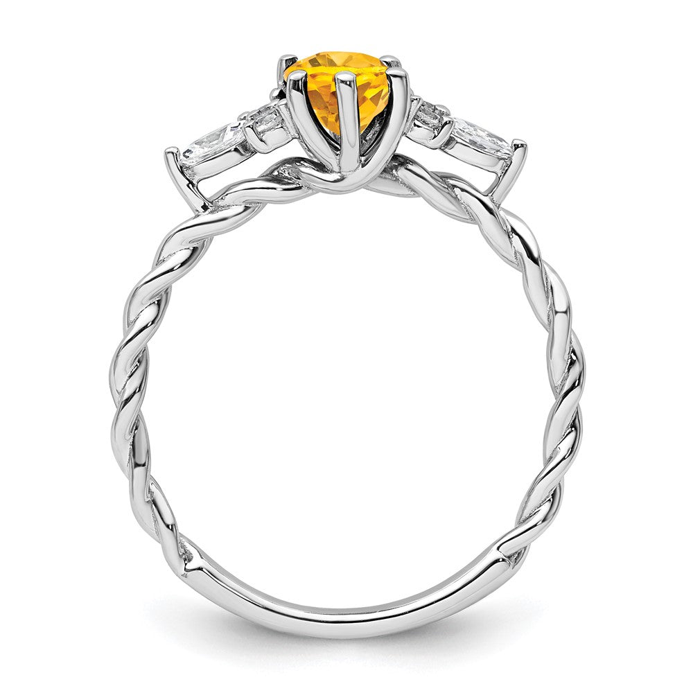 14K White Gold Diamond and 7x5 Oval November/Citrine Size 7 Twisted Ring