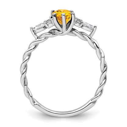 14K White Gold Diamond and 7x5 Oval November/Citrine Size 7 Twisted Ring
