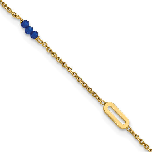 14K Yellow Gold Polished Blue Spinel Beads and Ovals 9 Inch Plus 1 Inch Extender - Total 10 Inch Anklet