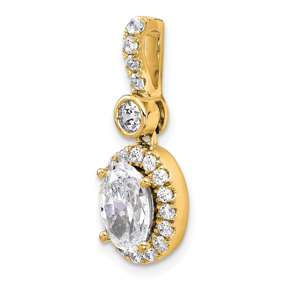 14K Yellow Gold 2 carat Lab Grown Diamond VS/SI+ G+ Oval Complete Halo Pendant
