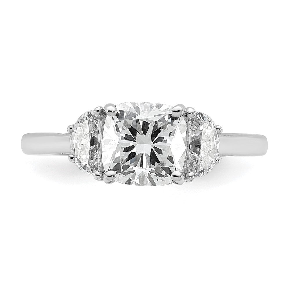14K White Gold 2 carat Certified Lab Grown Diamond VS/SI+ G+ Complete Cushion and Half Moon Three Stone Engagement Ring
