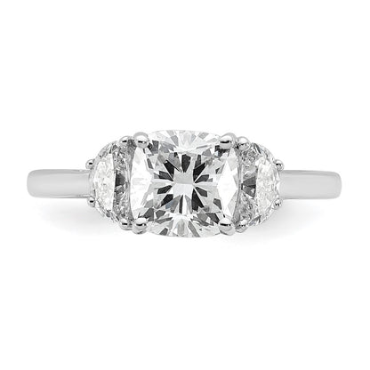 14K White Gold 2 carat Certified Lab Grown Diamond VS/SI+ G+ Complete Cushion and Half Moon Three Stone Engagement Ring