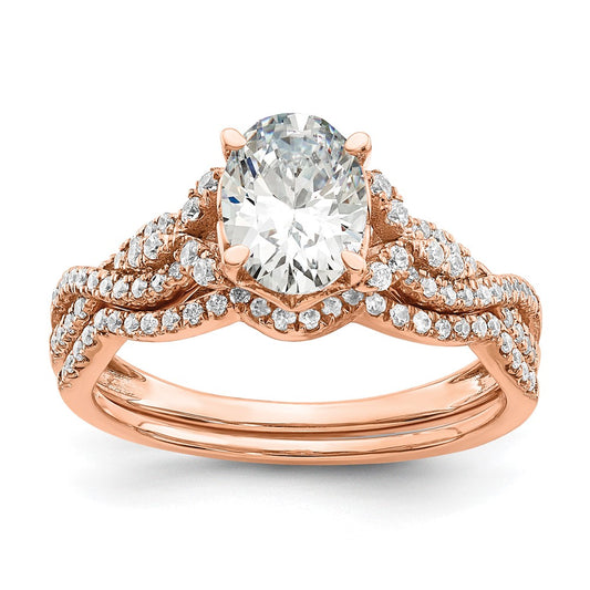14K Rose Gold Criss-Cross (Holds 1 carat (8.00x6.1mm) Oval Center) 1/5 carat Diamond Semi-Mount Engagement Ring