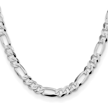 Sterling Silver Rhodium-plated 8.5mm Lightweight Flat Figaro 22 Inch Chain