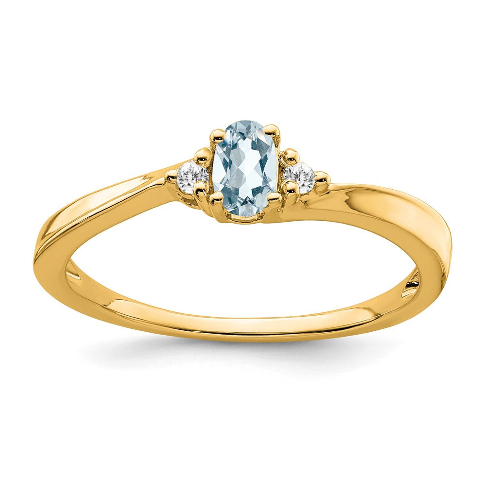 14K Yellow Gold 5x3 Oval March/Aquamarine and Diamond Ring
