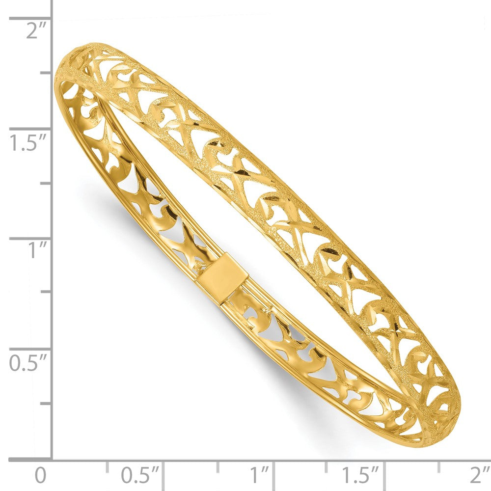 14K Yellow Gold Polished Laser and Diamond-cut 6.15mm Fancy Pierced Design Flexible Oval Bangle Bracelet