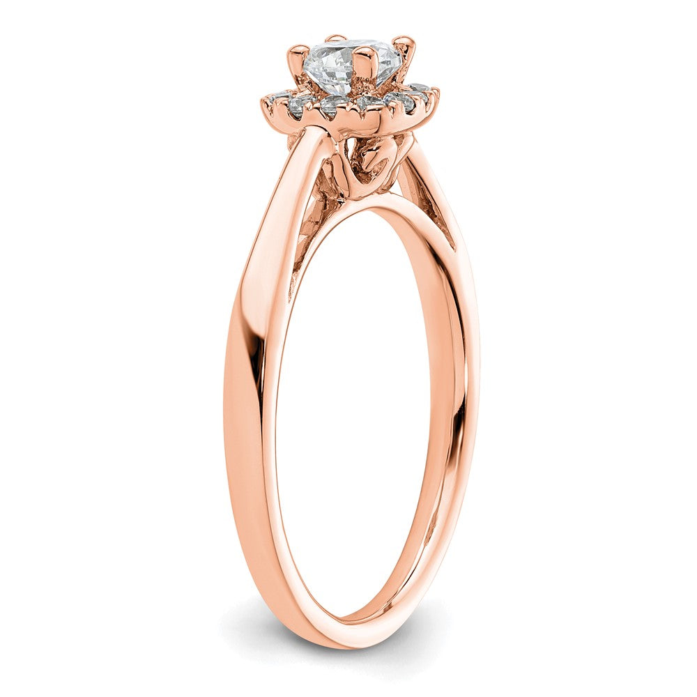 14K Rose Gold Halo (Holds 1/4 carat (4.1mm) Round Center) 1/8 carat Diamond Semi-mount Engagement Ring