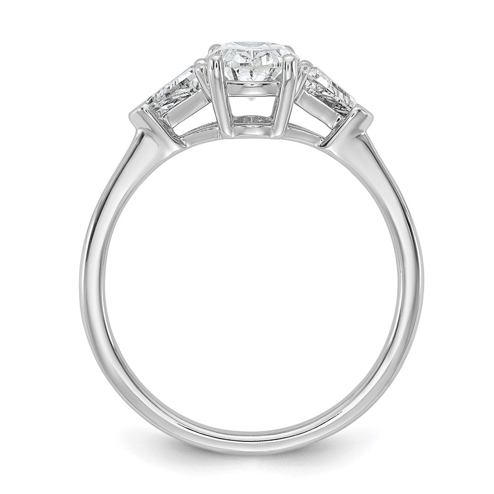 14K White Gold 1/2 carat Lab Grown Diamond VS/SI+ G+ Trillion and 1 carat Oval Center Semi Mount Three Stone Engagement Ring