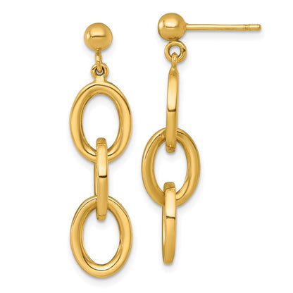 14K Yellow Gold Polished Ovals Dangle Post Earrings