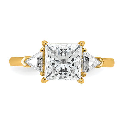 14K Yellow Gold 2 1/2 carat Certified Lab Grown Diamond VS/SI+ G+ Princess and Trillion Complete Three Stone Engagement Ring
