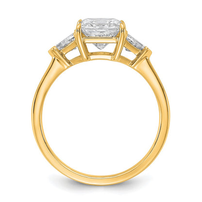 14K Yellow Gold 1/2 carat Lab Grown Diamond VS+ F+ Trillion and 1 1/2 carat Princess Center Semi Mount Three Stone Engagement Ring