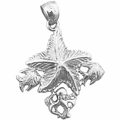 14K Gold Starfish with Octopus and Fish Accent Pendant