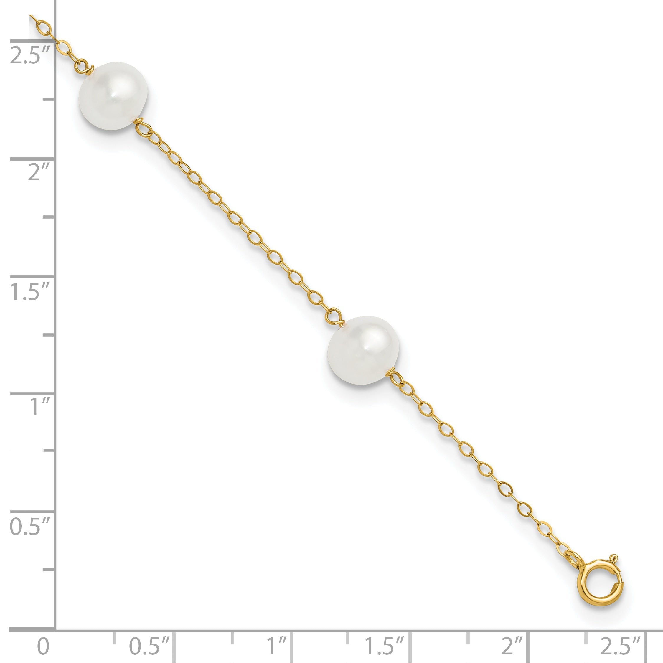 10K Yellow Gold 7-8mm White Near-Round Freshwater Cultured Pearl 5-Station 9 Inch Anklet