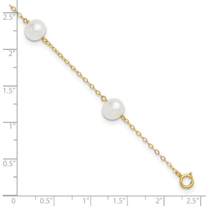 10K Yellow Gold 7-8mm White Near-Round Freshwater Cultured Pearl 5-Station 9 Inch Anklet