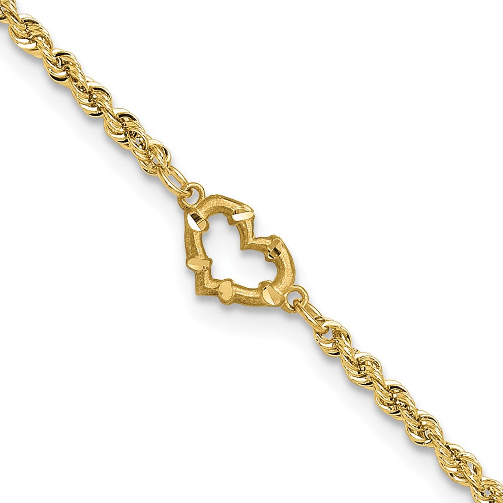10K Yellow Gold Diamond-Cut Open Heart Rope Anklet