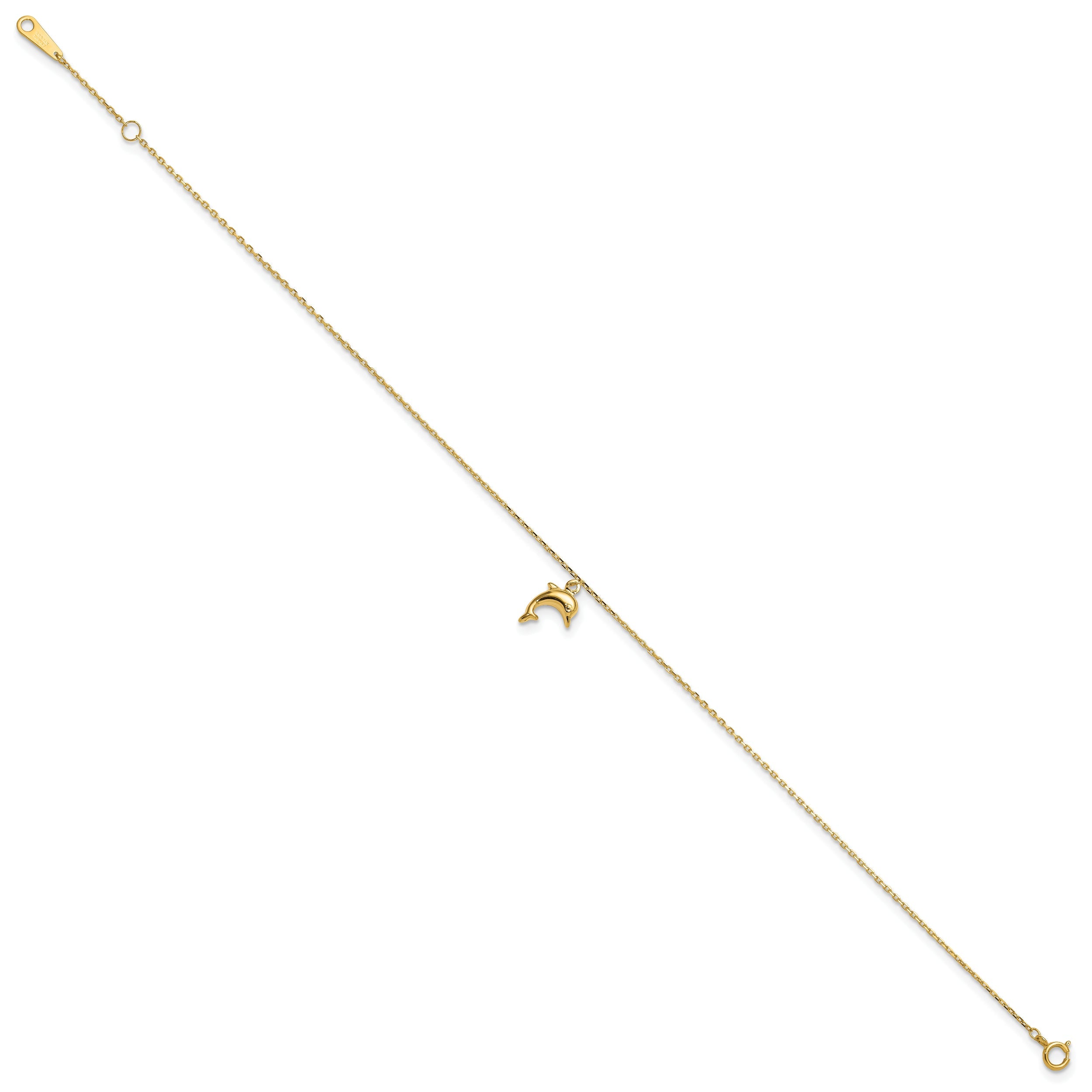10K Yellow Gold Dolphin Charm 9In With 1In Extension Anklet