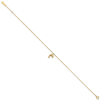 10K Yellow Gold Dolphin Charm 9In With 1In Extension Anklet