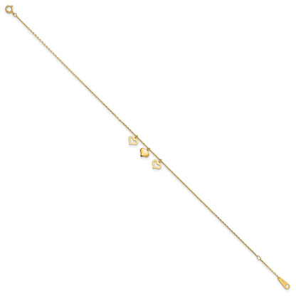 10K Yellow Gold 3 Hearts 9In Plus 1In Extension Anklet