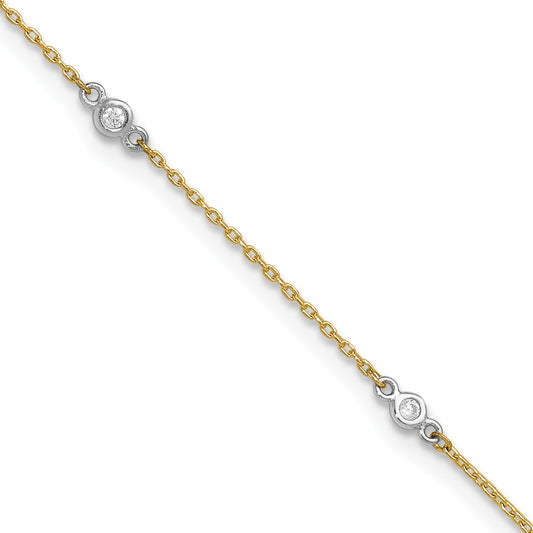 10K Two-Tone Cz 9In Plus 1In Ext. Anklet