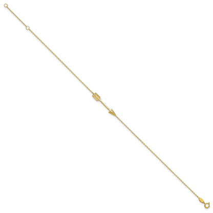 10K Yellow Gold Polished Arrow 9In Plus 1In Ext. Anklet