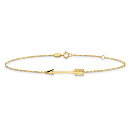 10K Yellow Gold Polished Arrow 9In Plus 1In Ext. Anklet