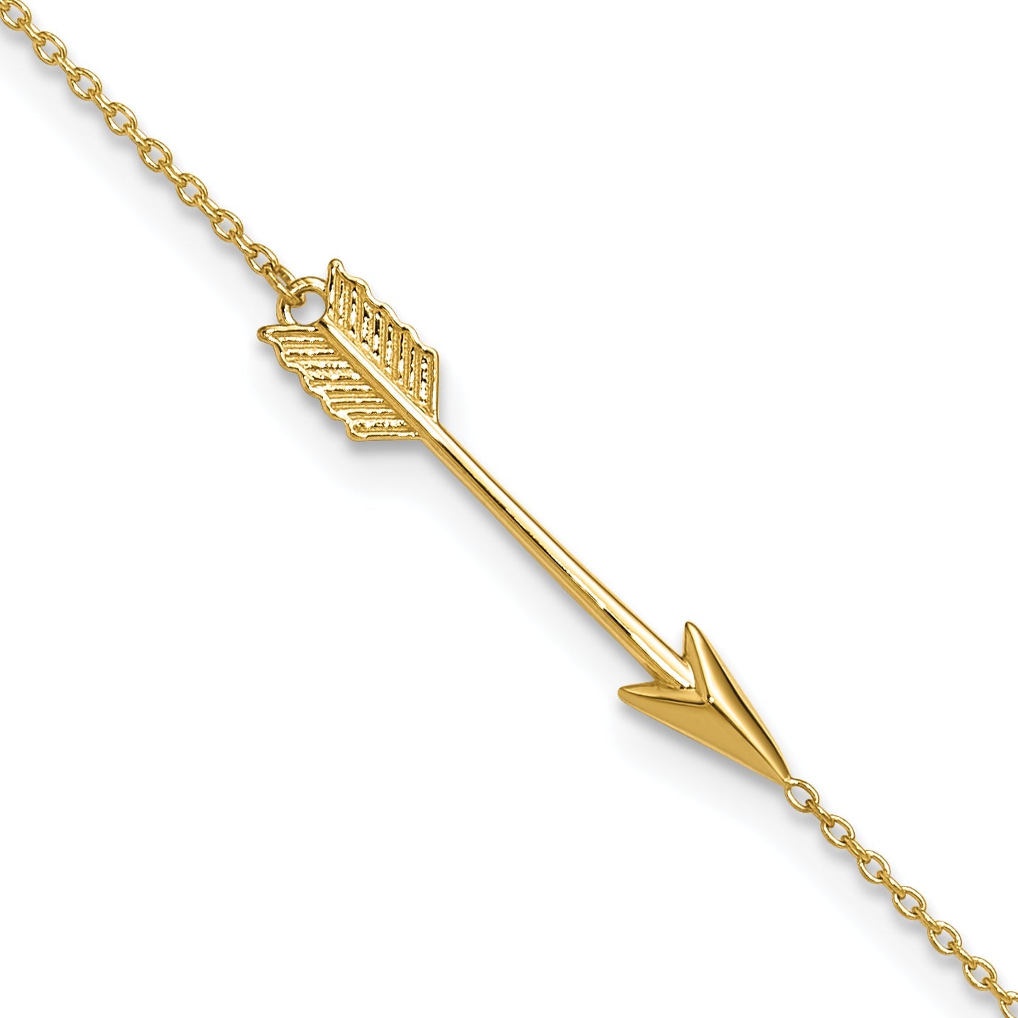 10K Yellow Gold Polished Arrow 9In Plus 1In Ext. Anklet