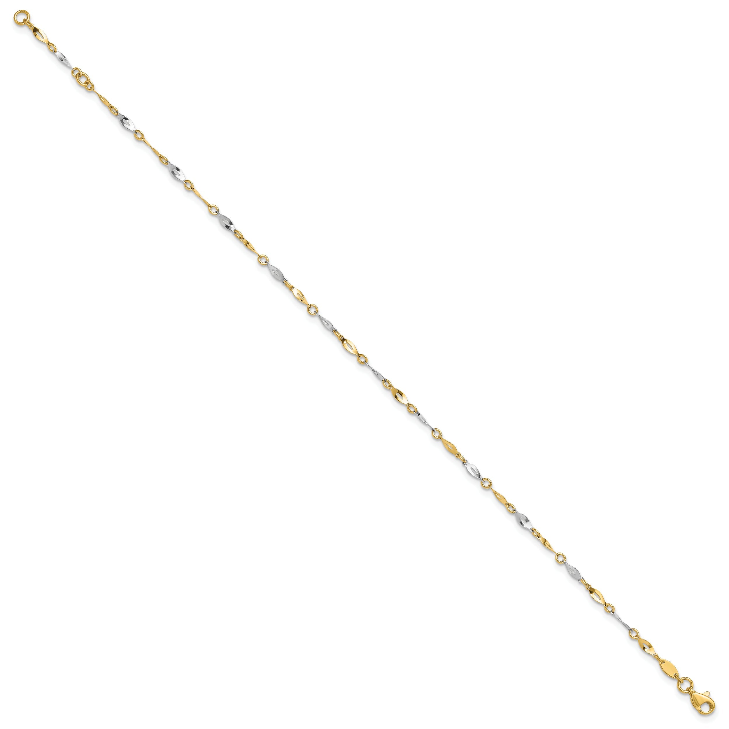 10K Two-Tone Two-Tone Polished 9In Plus 1In Ext. Anklet