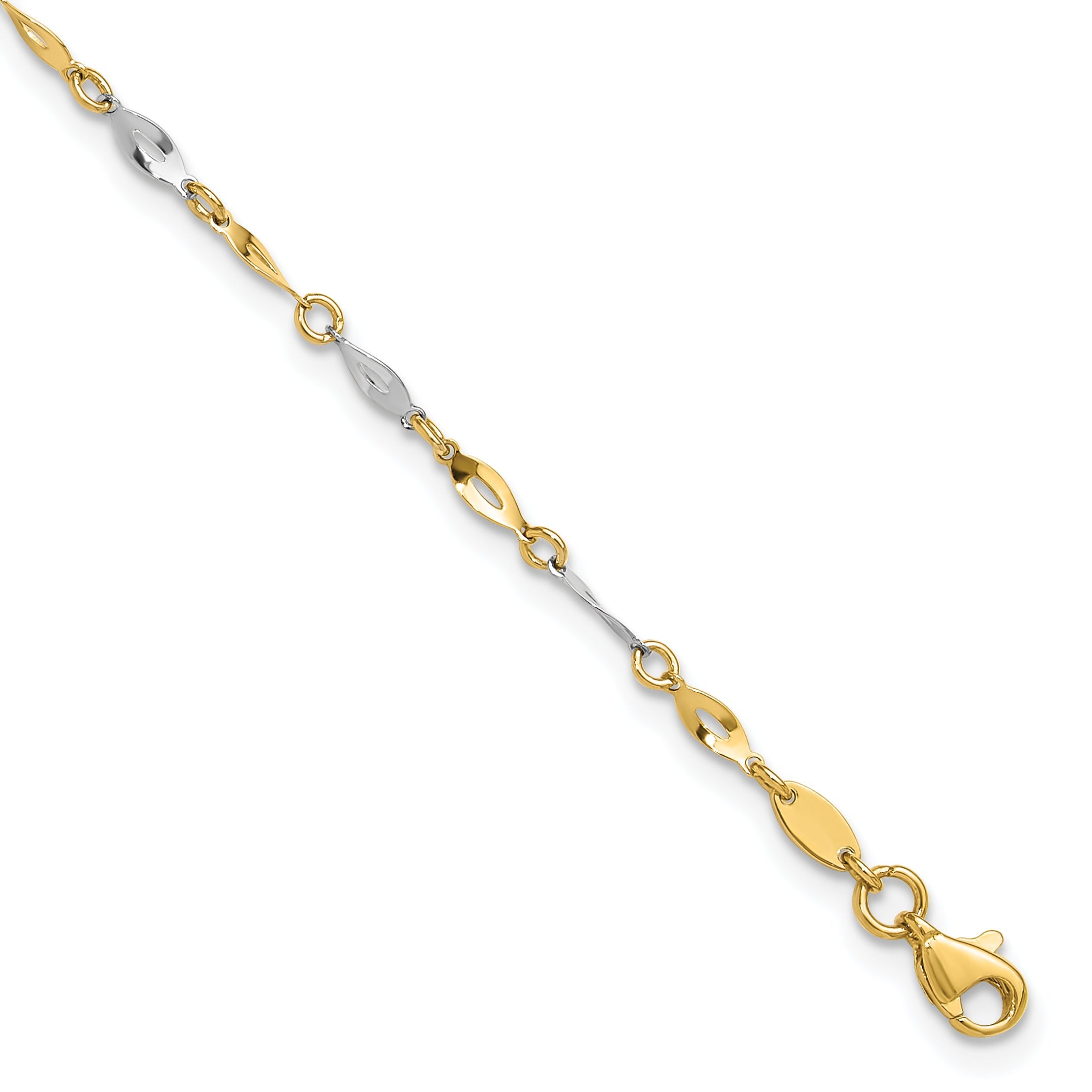 10K Two-Tone Two-Tone Polished 9In Plus 1In Ext. Anklet