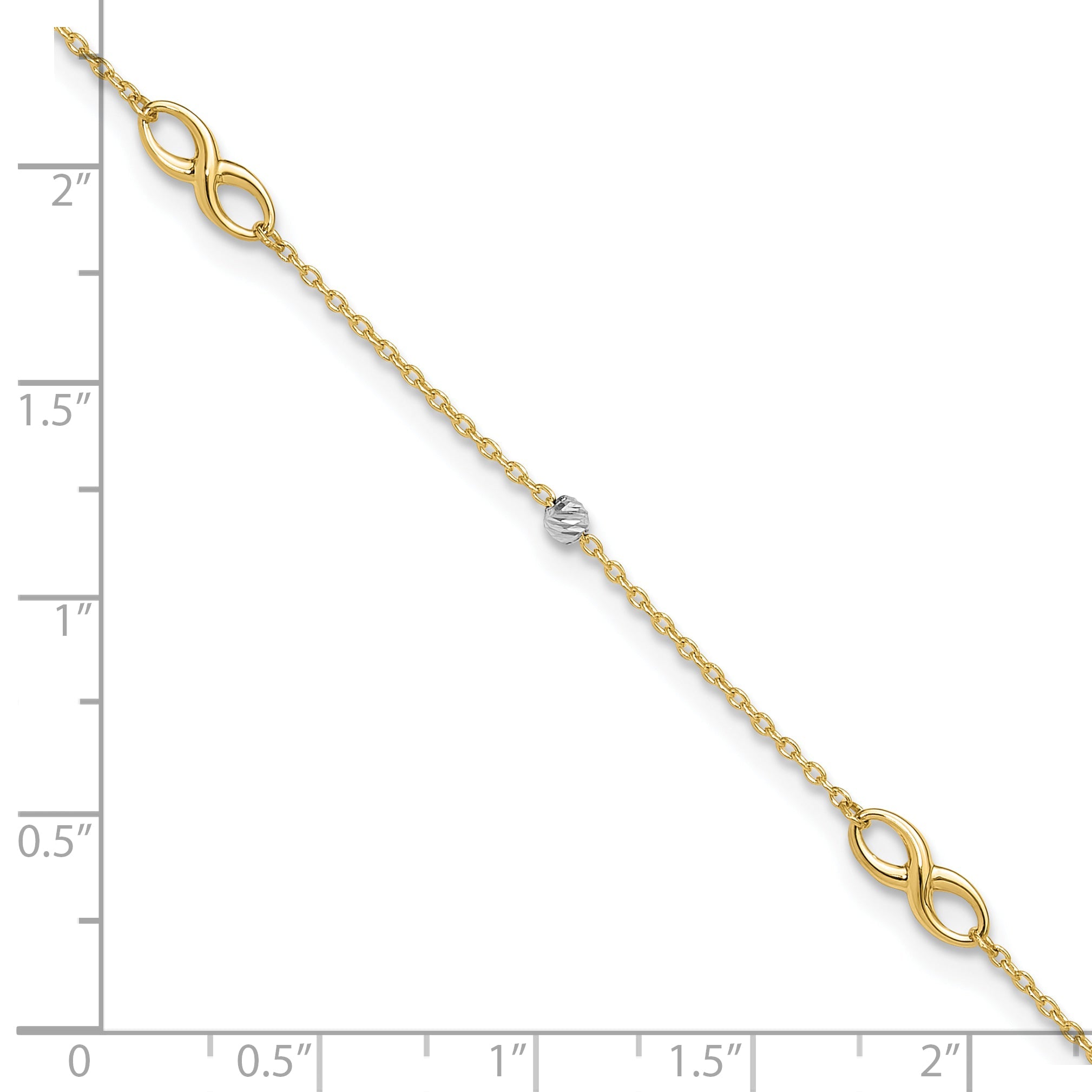 10K Two-Tone 10K Two-Tone Diamond-Cut Beads And Infinity 10In Plus 1In Ext. Anklet