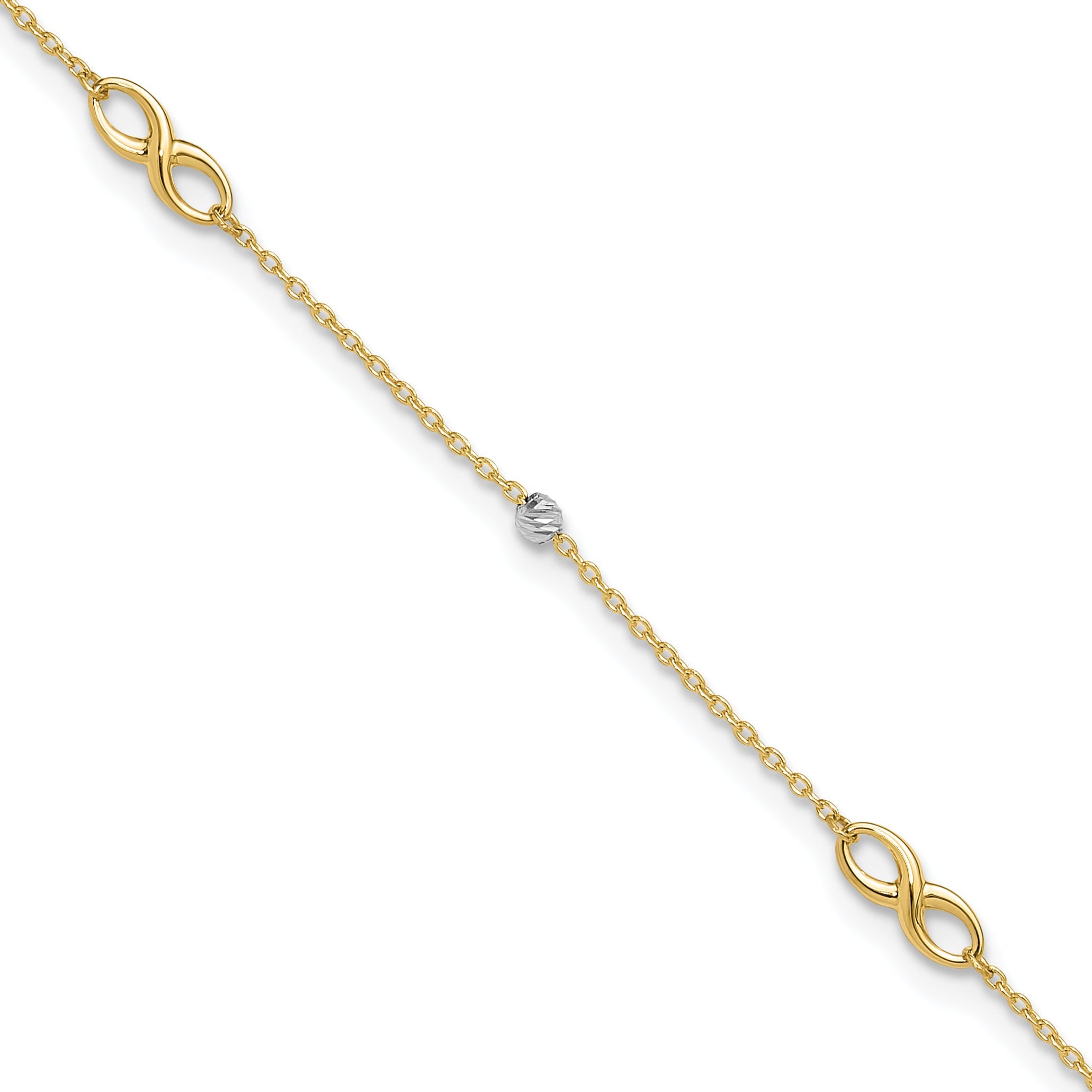 10K Two-Tone 10K Two-Tone Diamond-Cut Beads And Infinity 10In Plus 1In Ext. Anklet