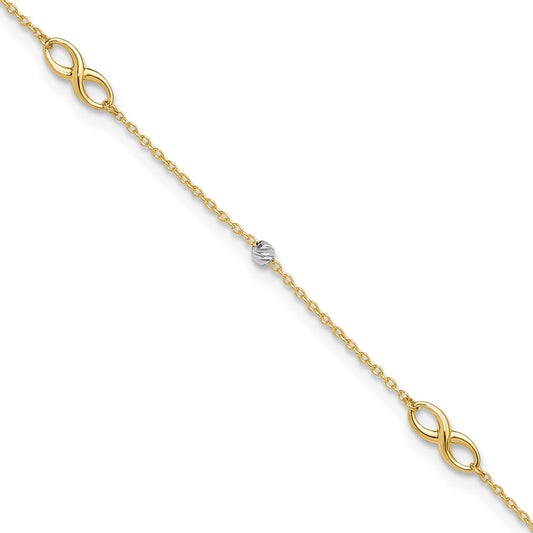 10K Two-Tone 10K Two-Tone Diamond-Cut Beads And Infinity 10In Plus 1In Ext. Anklet