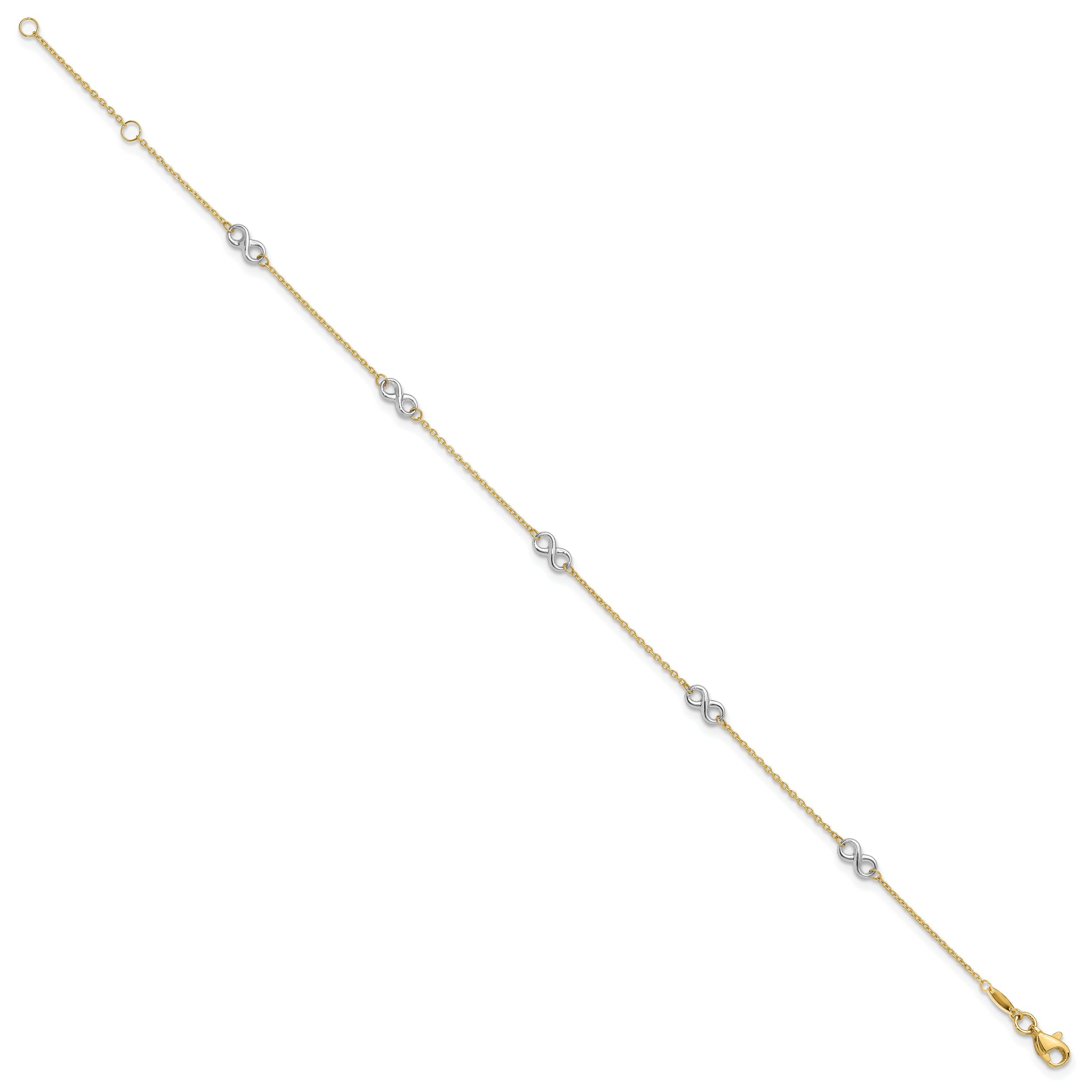 10K Two-Tone 10K Polished Infinity 9In Plus 1 In Ext. Anklet