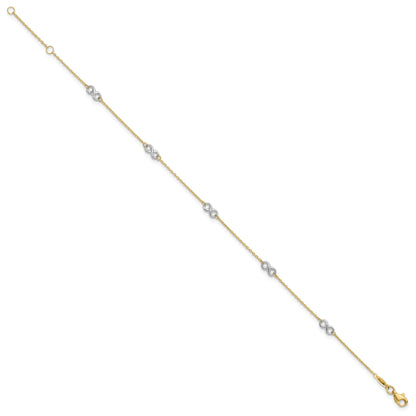 10K Two-Tone 10K Polished Infinity 9In Plus 1 In Ext. Anklet