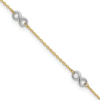 10K Two-Tone 10K Polished Infinity 9In Plus 1 In Ext. Anklet